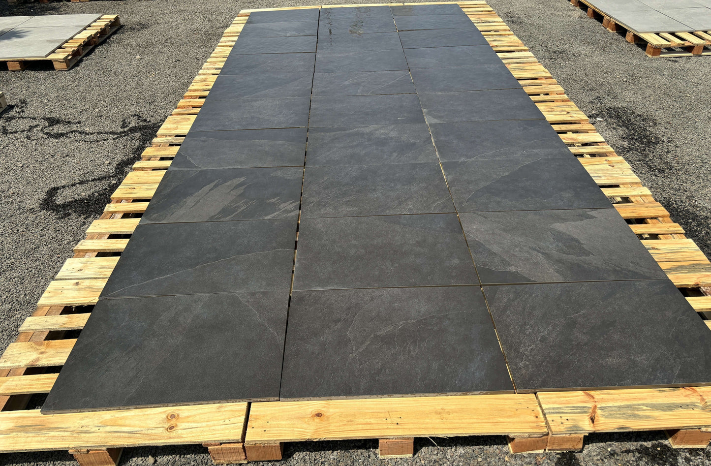 Detail view of Brazilian Black Porcelain patio slabs surface