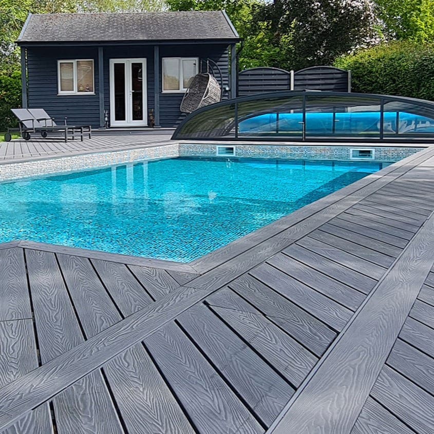 Artificial Lumber Grey color with woodgrain finish, ideal for garden and patio flooring