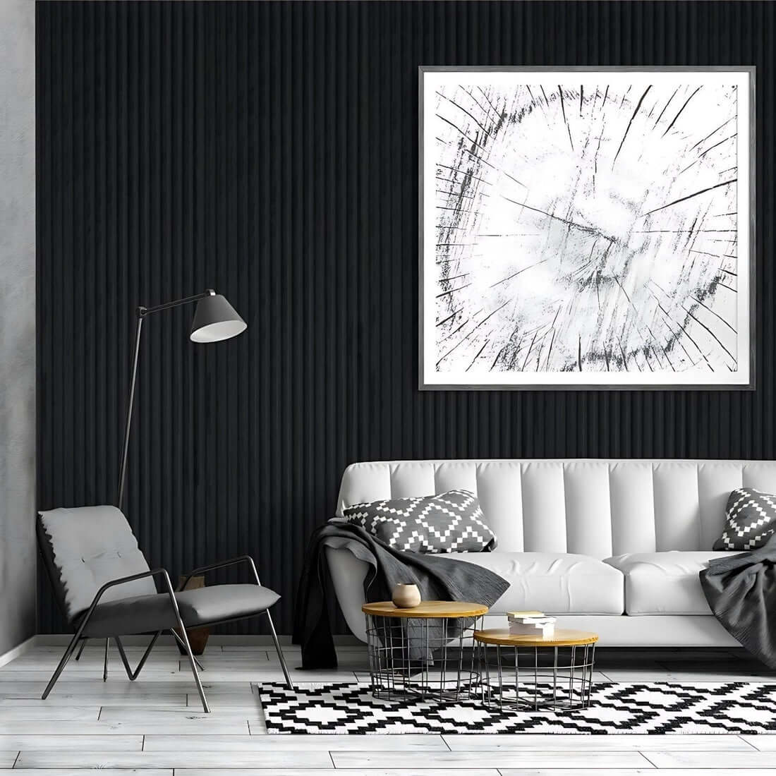 Black curved acoustic wall panel 240cm x 60cm for modern interiors
