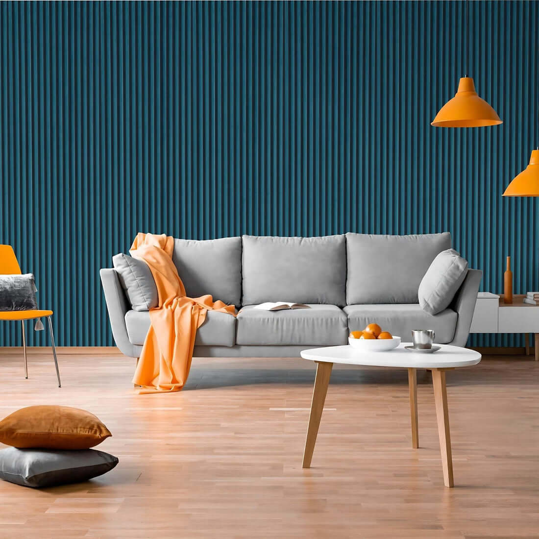 Blue curved acoustic wall panel 240cm x 60cm for stylish interiors