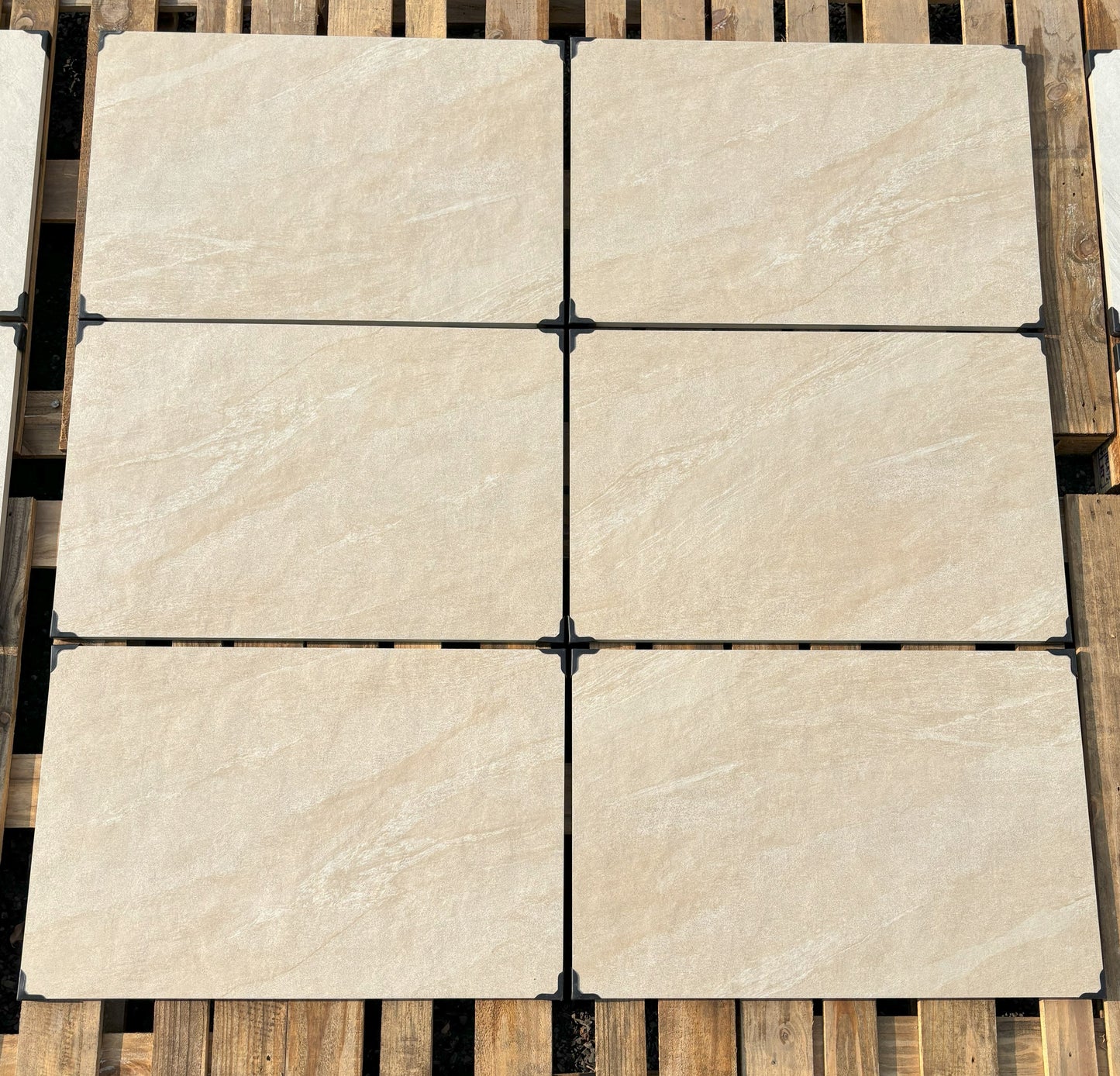 Canterbury Beige patio slabs, durable beige porcelain tiles for modern landscaping.