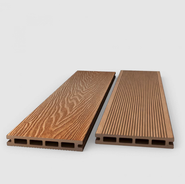 Warm teak composite deck board, weather-resistant and low maintenance