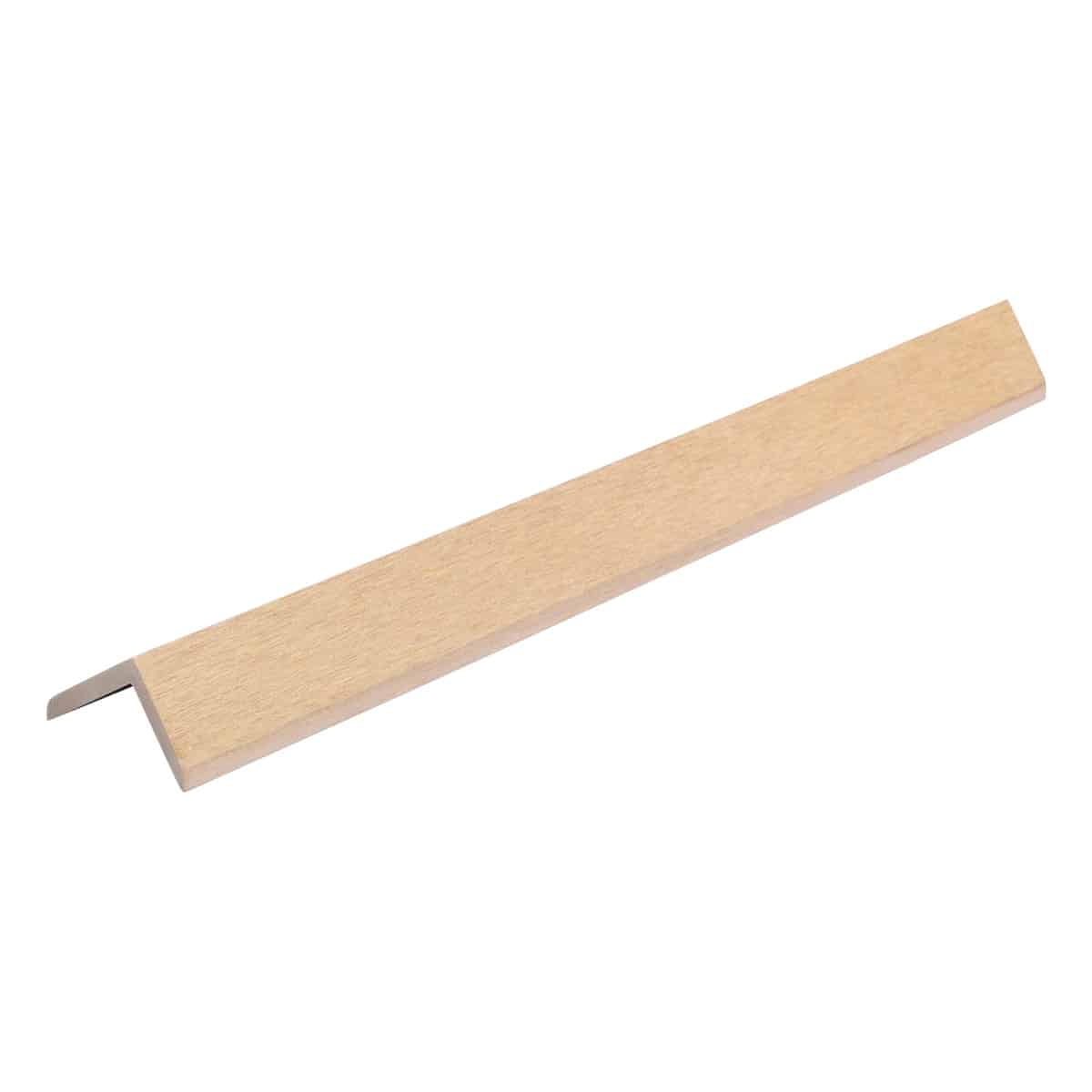 Composite decking corner trim in teak colour, used for neat edge finishing on decking installations