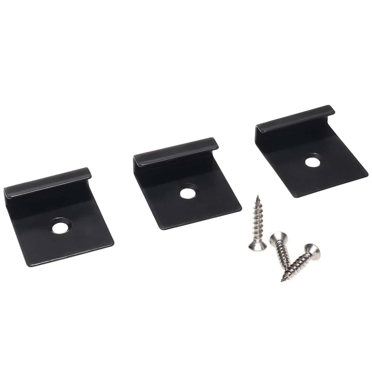 Composite decking starter clip set with screws, used for securing initial decking boards