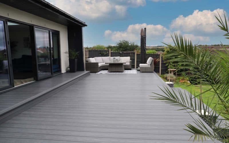 Close-up of grey deck board with subtle texture, perfect for contemporary landscaping