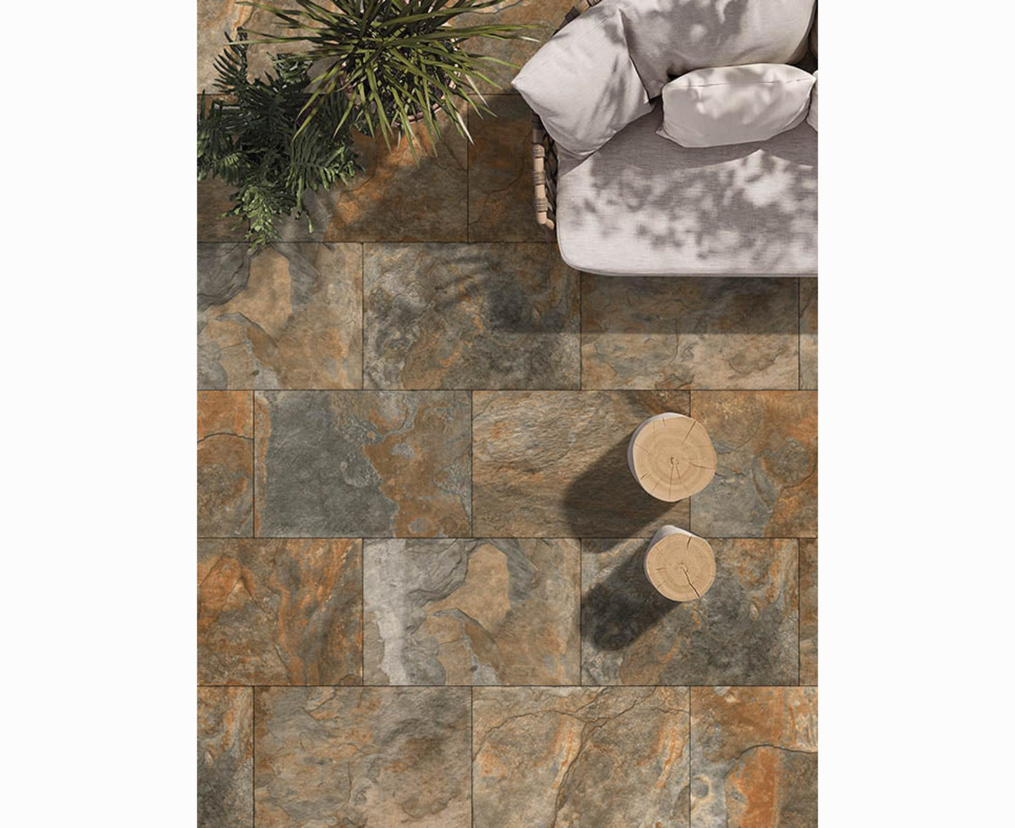 Exeter Bronze porcelain paving slabs, rich bronze tones for elegant outdoor patios.