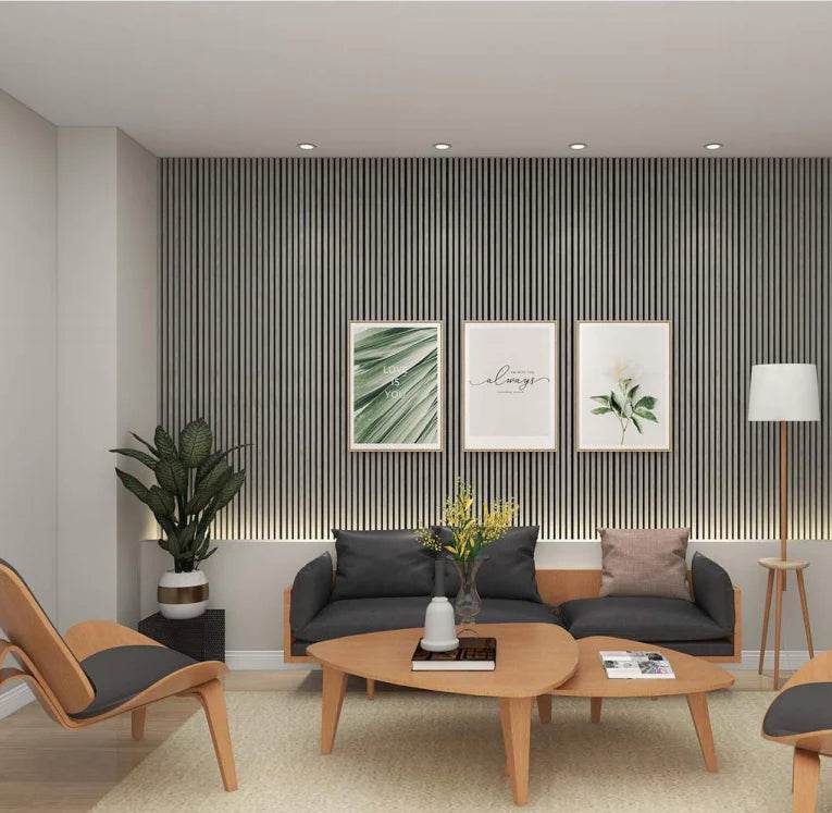 Grey Acoustic Wood Wall Panel Thin Slat Series 1 - 240x60cm