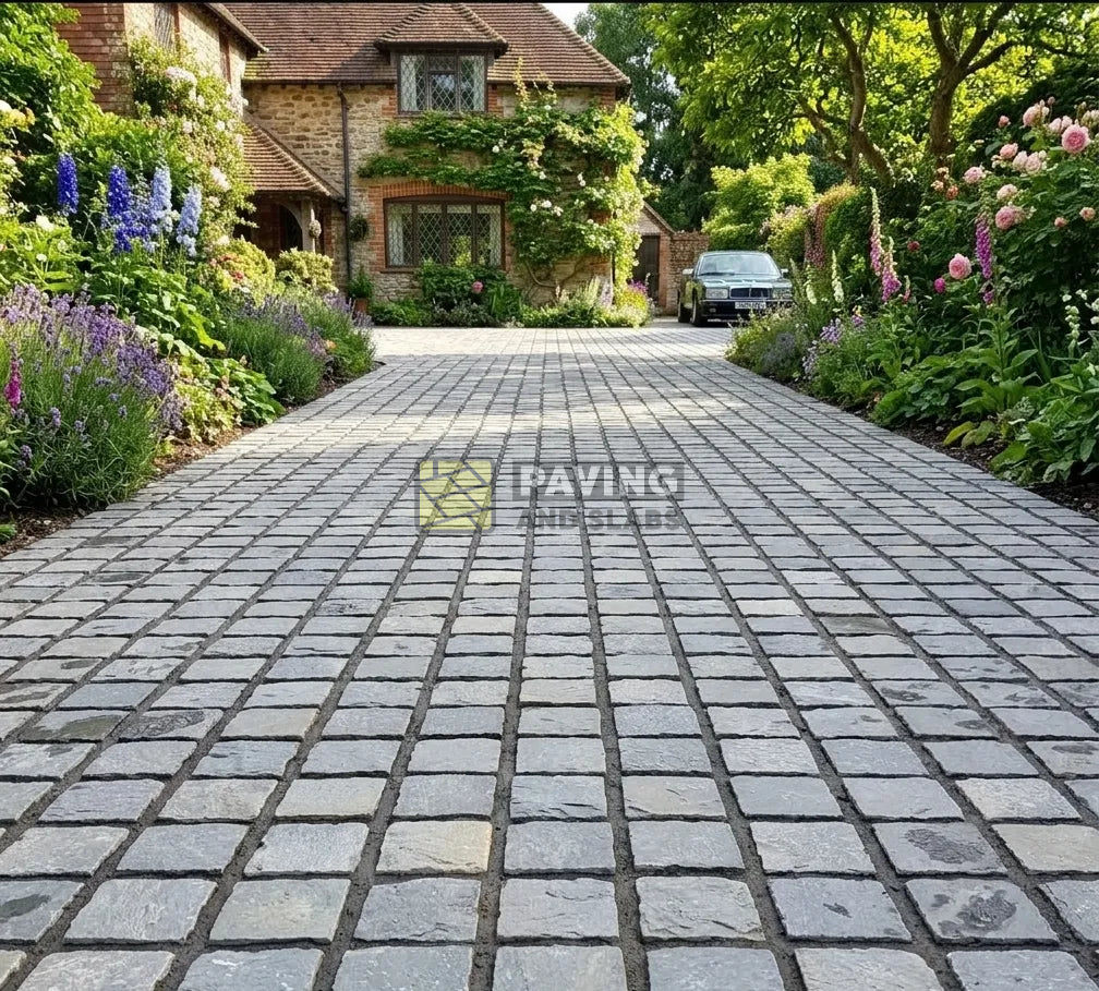 Kandla Grey cobblestones 100x100 setts for garden path and patio paving slabs UK