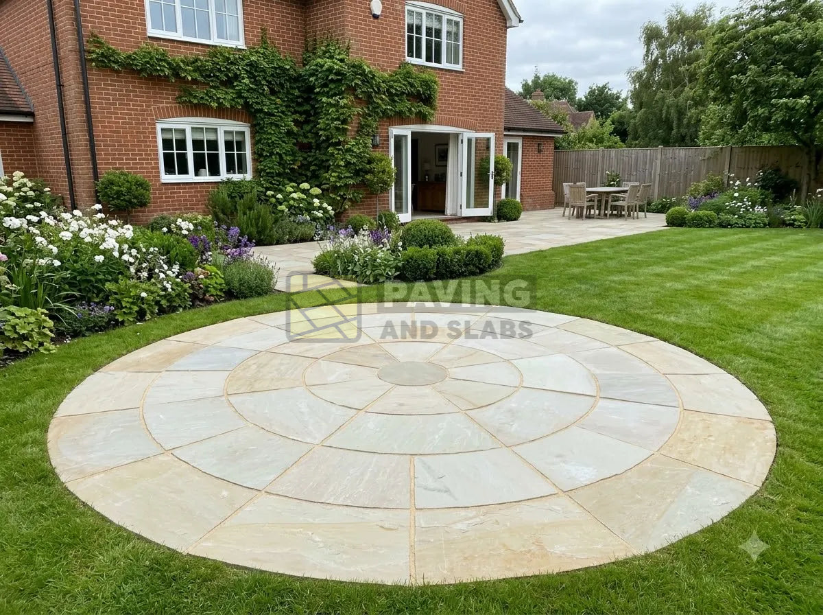 Mint Fossil Indian sandstone circular patio kit 2.6m diameter for garden paving UK