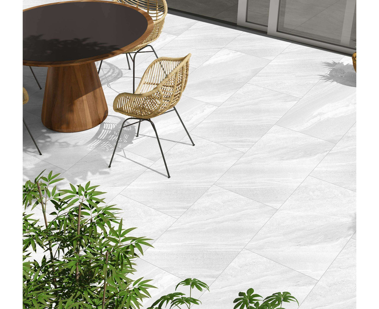 Outdoor patio finished with Norfolk White porcelain slabs in the UK