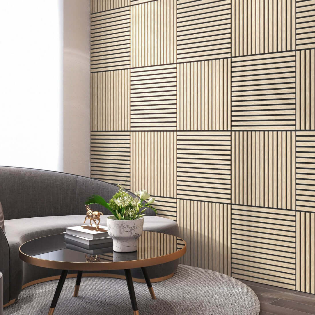 Oak acoustic wall panels 60cm x 60cm for interior spaces
