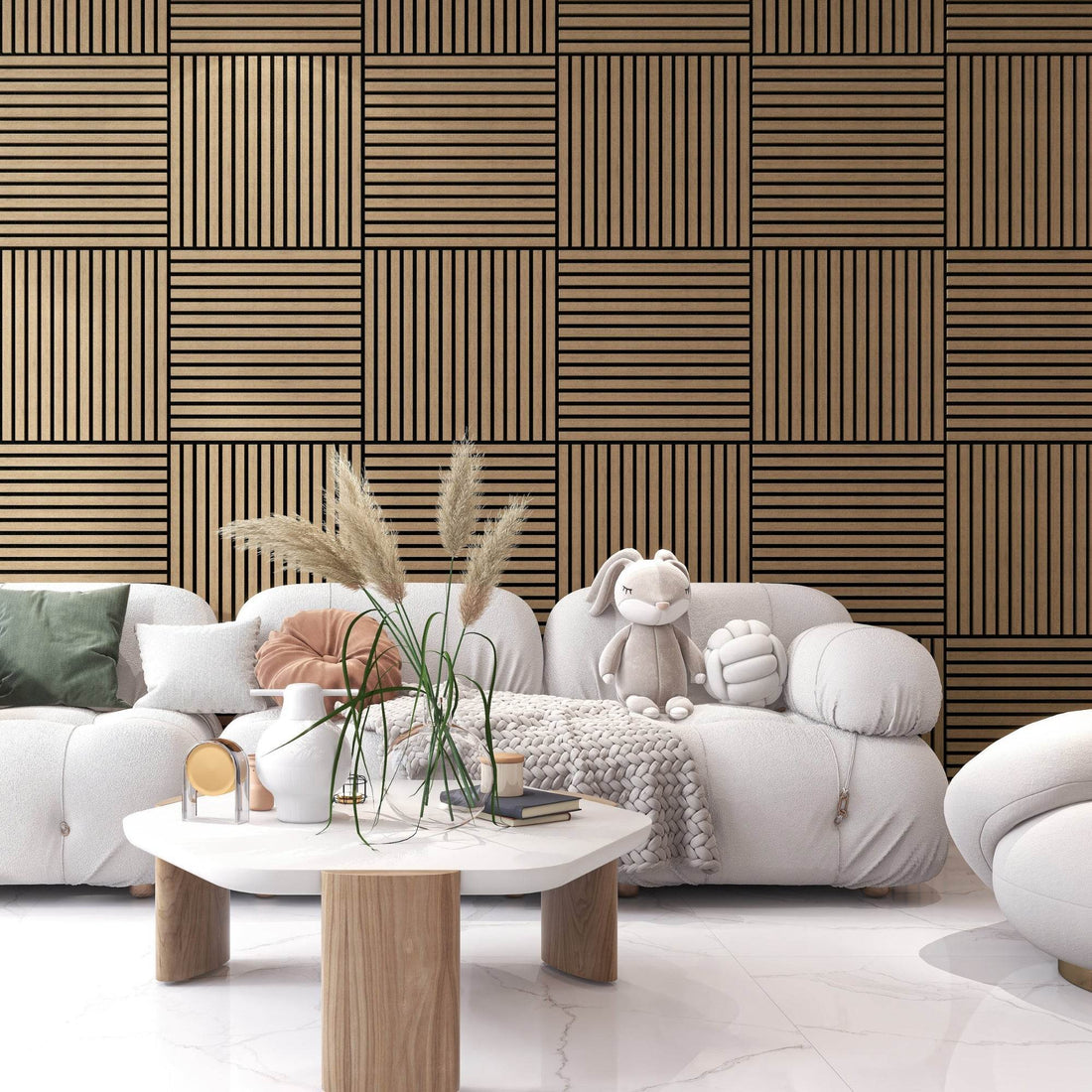 Teak acoustic panels 60cm x 60cm for soundproof wall decor