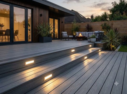Building steps and stairs with composite decking boards