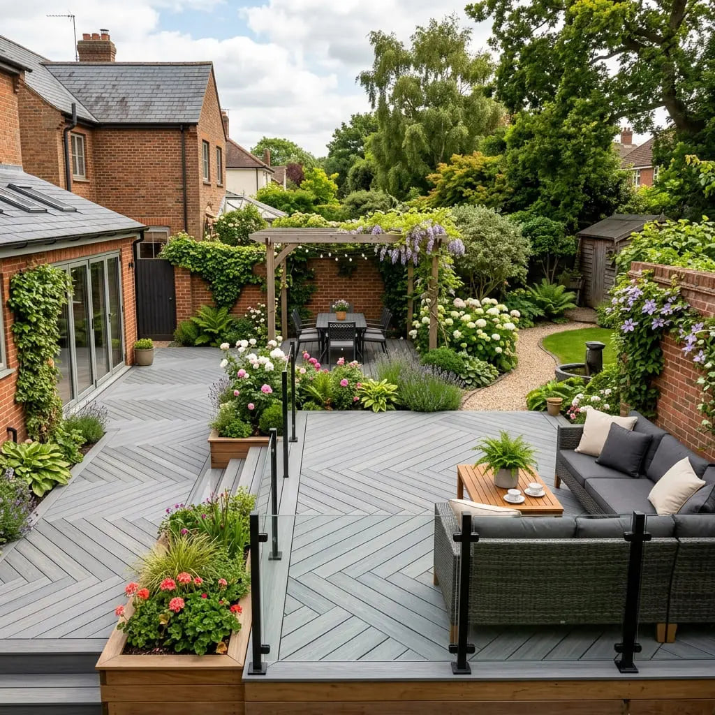 Grey composite decking systems for modern outdoor living spaces UK