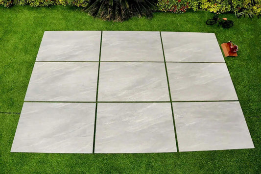 Anthracite Lite porcelain paving slab sample pack layout