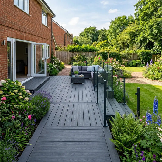 Anthracite composite decking boards for sleek and dark garden designs UK