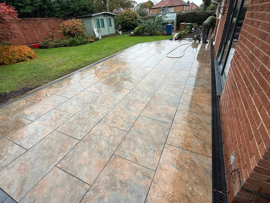 Copper Slate Porcelain Paving Slabs installed in the house in Exeter in the United Kingdom