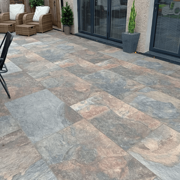 Copper Slate outdoor porcelain paving garden installation