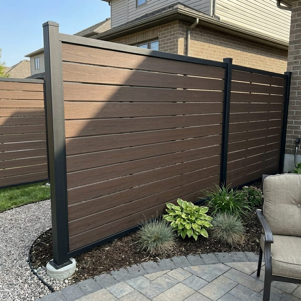 Dark chocolate composite fencing kit for modern outdoor spaces