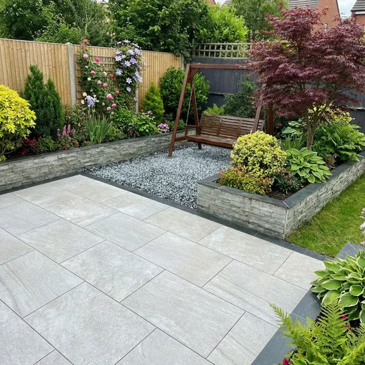 Everest Pearl 600x900 porcelain paving slabs for modern UK patios