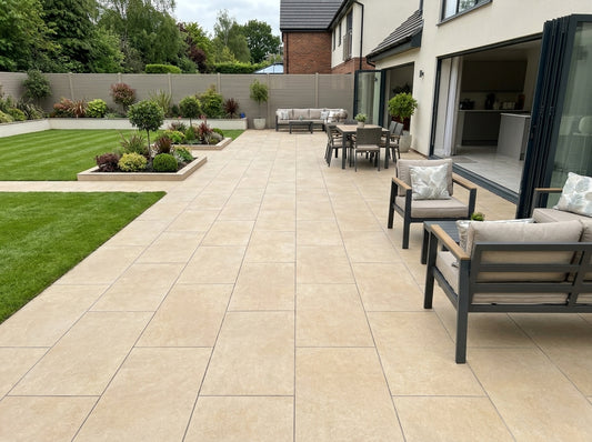 Hammer Stone Beige Porcelain Paving Slabs 900x600x20 mm (21.6 SQM, 40 Slabs Per Pack)