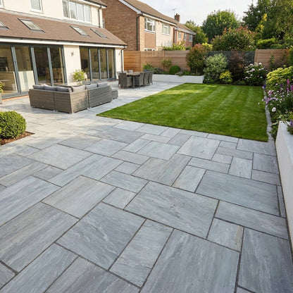 Kandla Grey Indian Sandstone Patio Pack Paving (64 Pcs, 18.72 SQM)