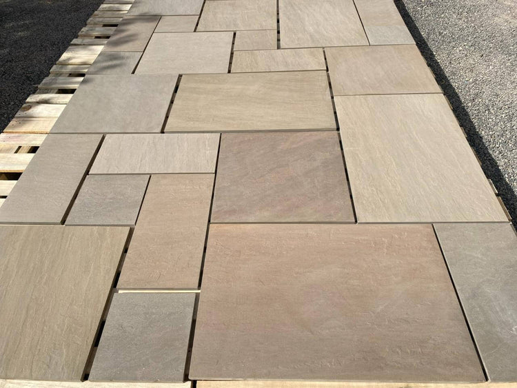 Raj Green Paving Slabs in the United Kingdom.
