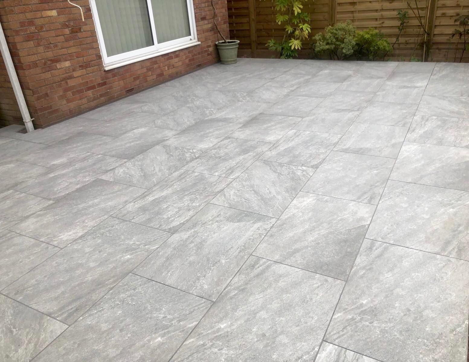 Rasa Grey Porcelain Paving laid in the garden near Manchester, United Kingdom