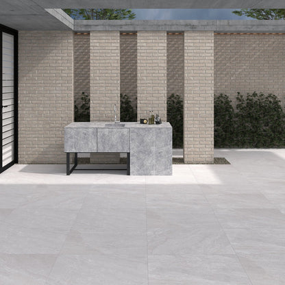 Computer generated Image of Rasa White Porcelain Paving Slabs for the looks in the UK Garden