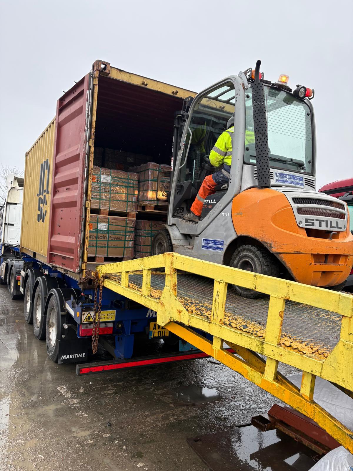 Sadnstone Paving Slabs Loading in a Delivery Vehicle in the UK