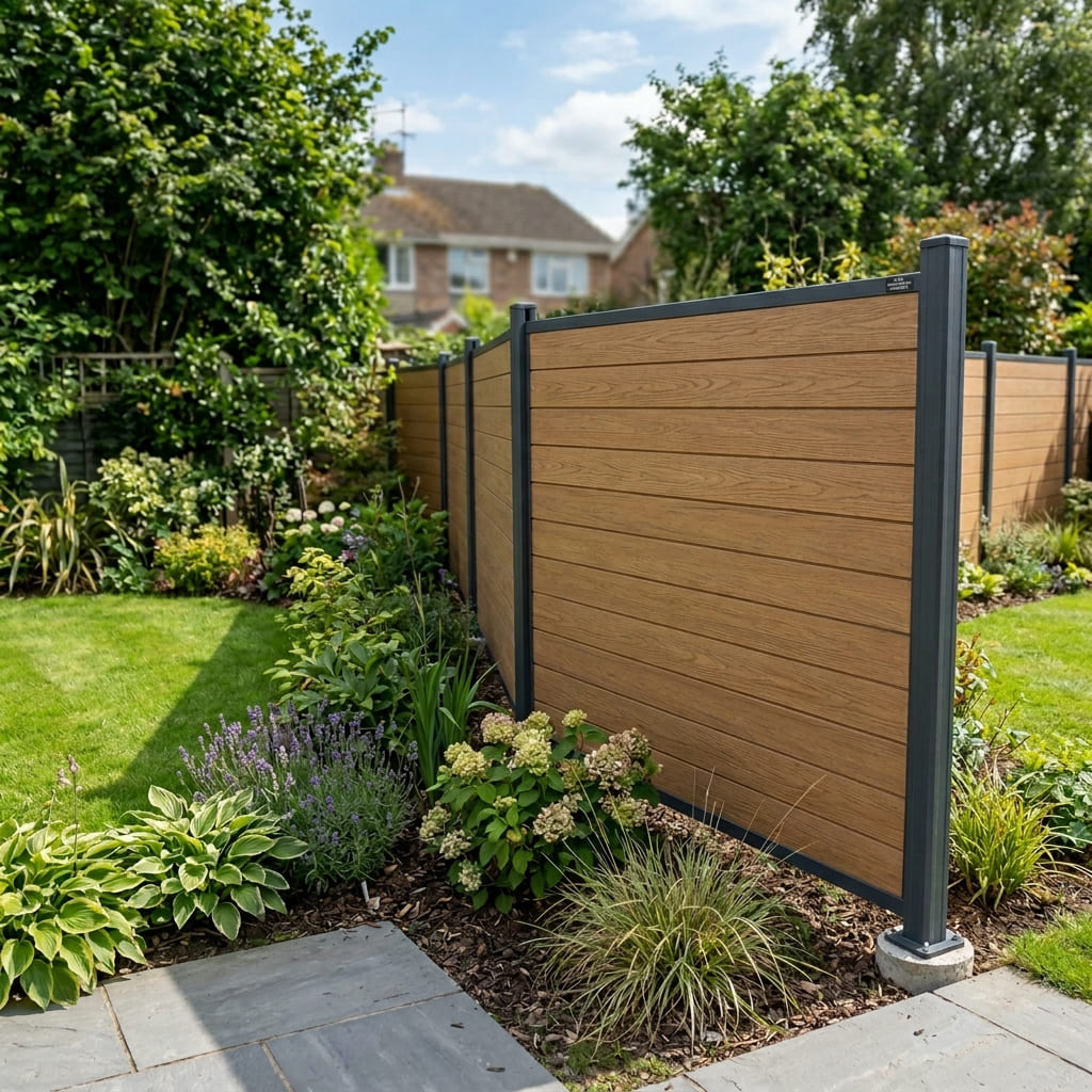 Complete teakwood composite fencing kit with panels and posts