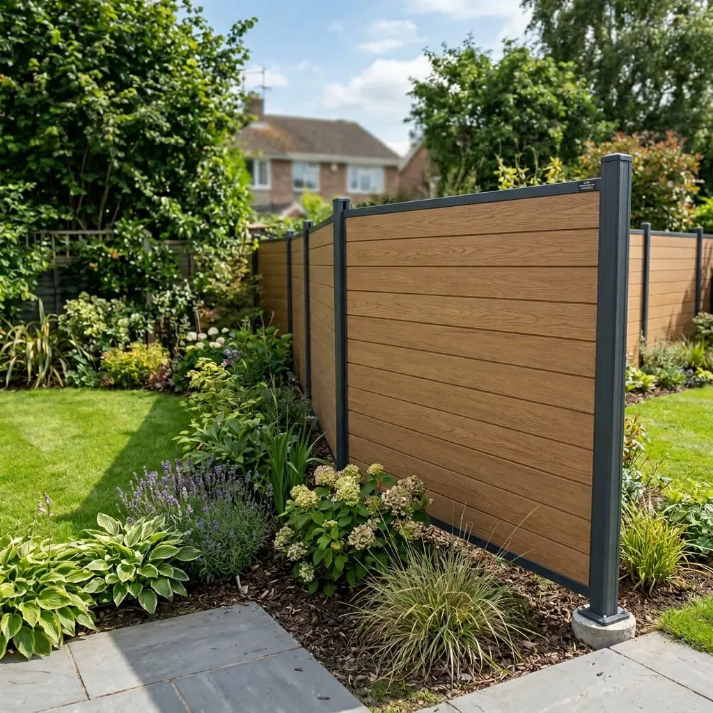 Teakwood composite fencing kit for low-maintenance garden boundaries and screening UK