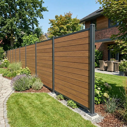 Teakwood composite fencing panel for modern UK garden boundaries and screening