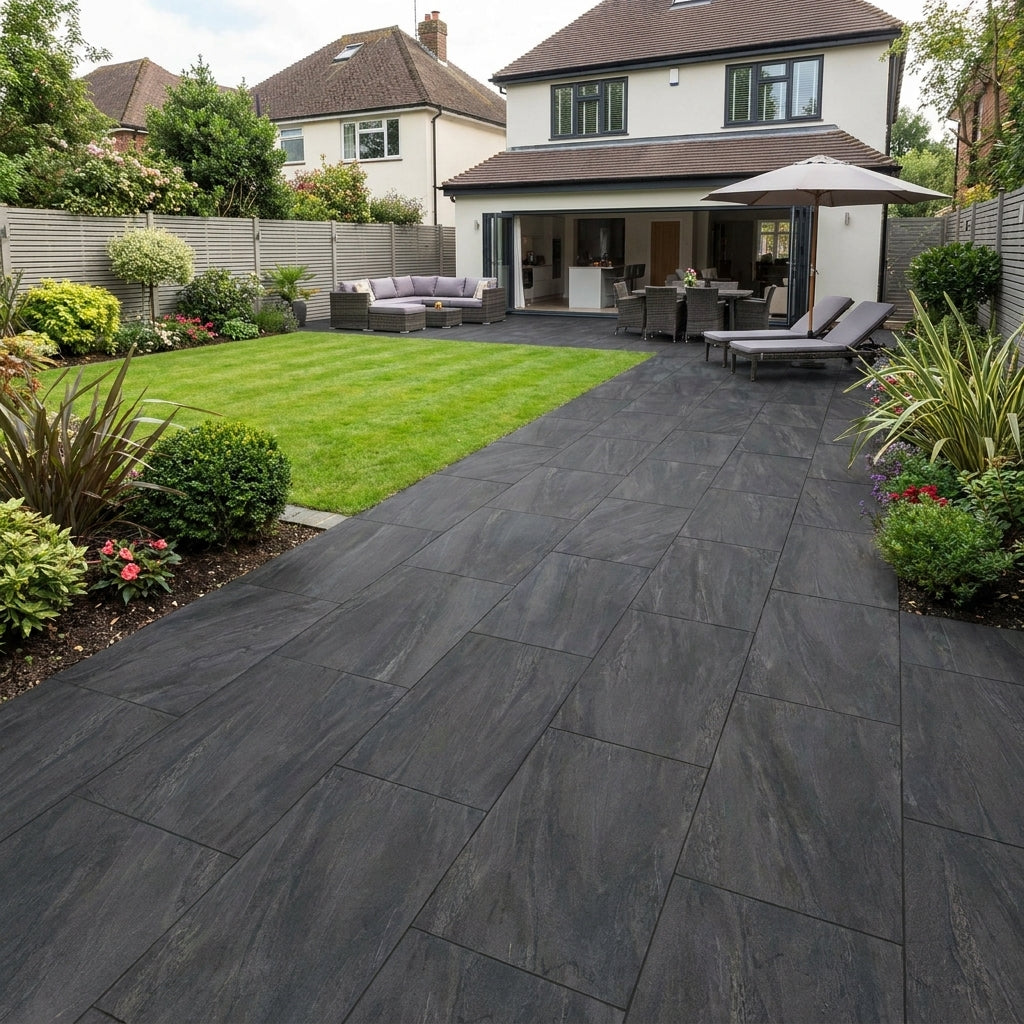 Anthracite Dark Porcelain Paving Slabs 600x600x20 mm (21.6 SQM, 60 Slabs Per Pack)