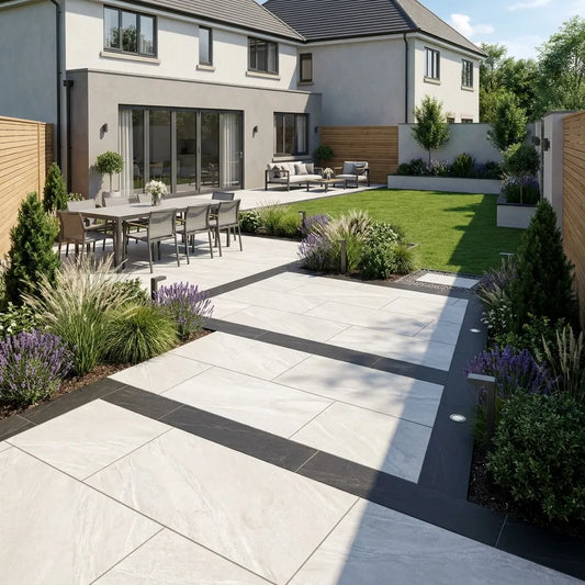 Anthracite dark porcelain plank paving and modern porcelain slabs UK