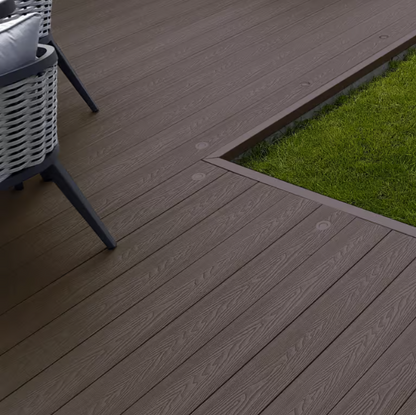 Oak-effect artificial lumber with realistic woodgrain texture for garden use