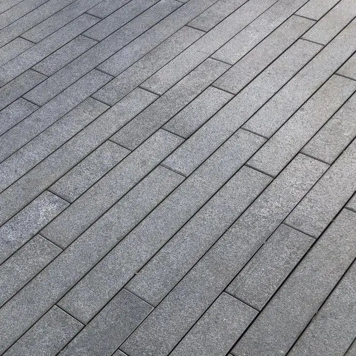 Black granite paving planks linear natural stone slabs for outdoor patios UK