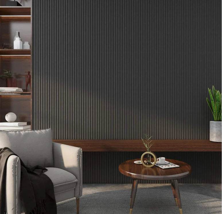Black Acoustic Wood Wall Panel Thin Slat Series 1 - 240x60cm