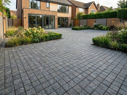 Black granite cobbles, classic cobblestone driveways and pathways paving UK