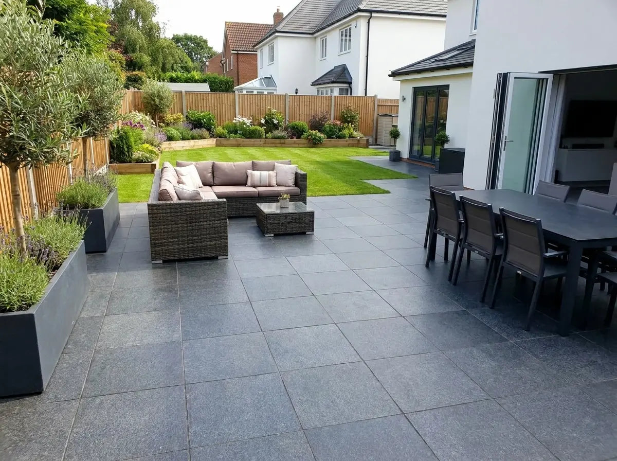 Black granite paving 600x600 slabs UK for heavy-duty outdoor patio slabs UK