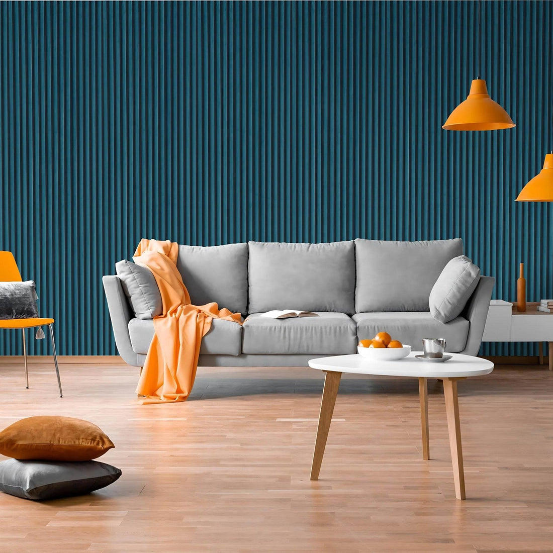 Blue curved acoustic wall panel 240cm x 60cm for stylish interiors