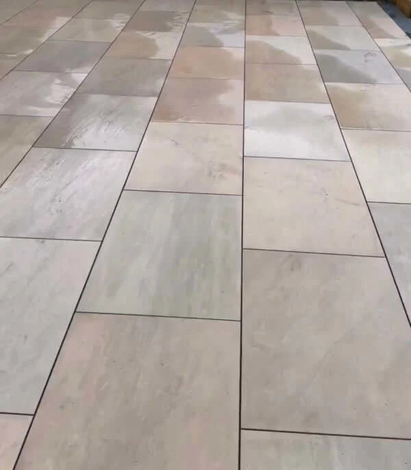 Bristol Green outdoor porcelain paving slabs laid on a modern driveway in the UK