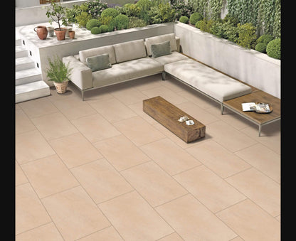 Cambridge Cream porcelain paving slabs, warm beige tones for elegant patios.