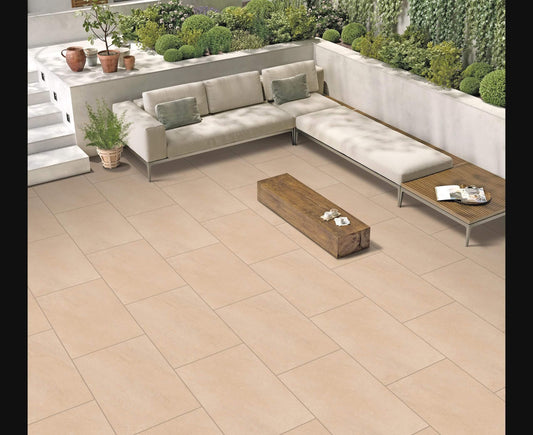 Cambridge Cream porcelain paving slabs, warm beige tones for elegant patios.