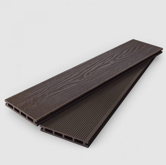 Oak effect composite decking board with realistic woodgrain texture for garden use