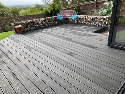 Modern grey composite decking with anti slip surface, designed for outdoor durability