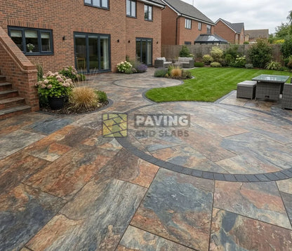 Copper slate effect outdoor porcelain paving slabs 900x600 UK for modern garden patios