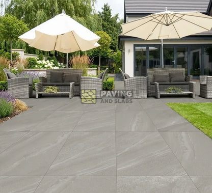 Crossover Grey outdoor porcelain paving slabs 900x600 UK for garden patios