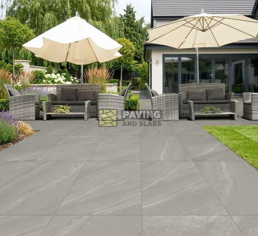 Crossover Grey outdoor porcelain paving slabs 900x600 UK for garden patios