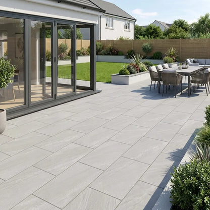 Crossover grey porcelain slabs for non-slip outdoor patio paving UK